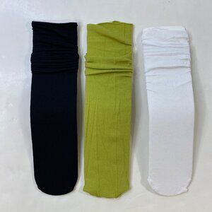 Womens Crew Socks Set 3 Solid Ribbed Black Green White